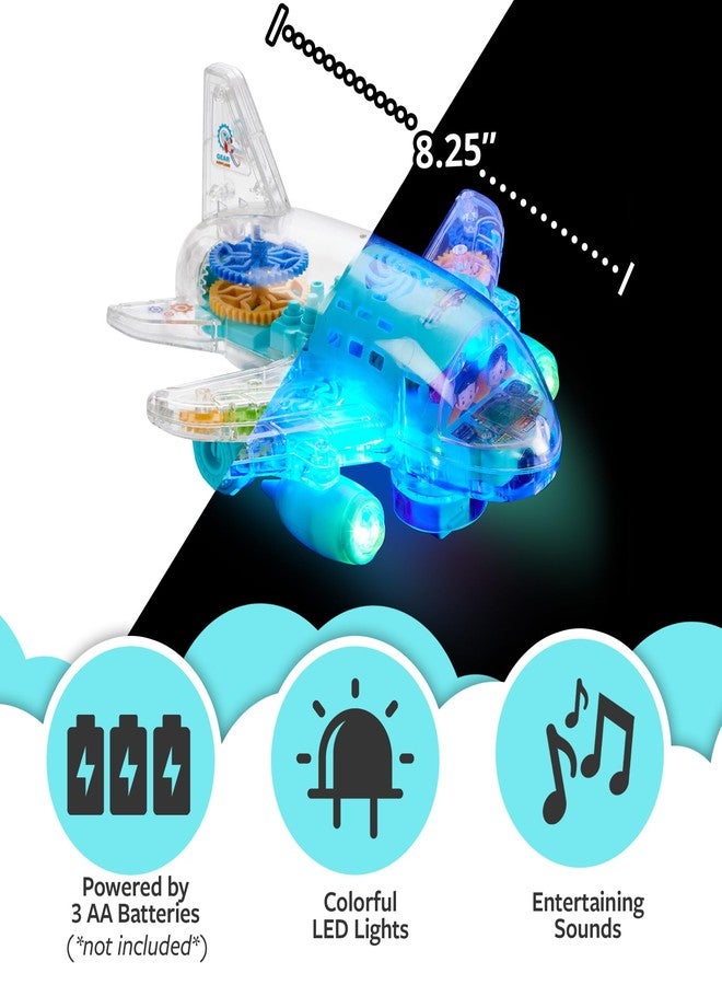 Playbees Light Up Transparent Gear Airplane Kids Bump and Go Autism Toys Colorful Moving Gears with Music and LED Effects Toddler Boy Toys Ages 3+ - Image 3